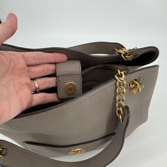 Tory Burch Chelsea Slouchy Tote in Grey Heron Pebbled Leather Shoulder Bag - Picture 9 of 15